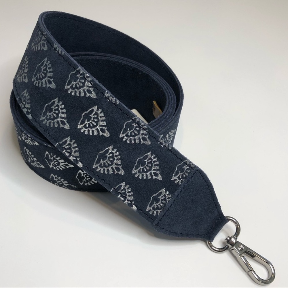 Anthropologie Bag Strap Blue Suede with Silver Design NWT